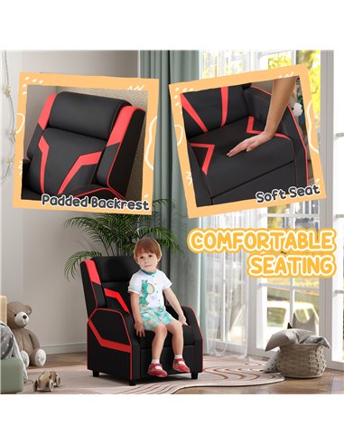 AIYAPLAY 2 in 1 Kids Chair Recliner with Backrest, Armrest, Footrest, PU Leather, for 3-9 Years Old, Black 310-070V70BK