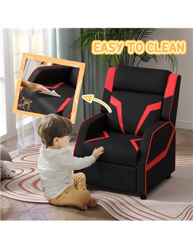 AIYAPLAY 2 in 1 Kids Chair Recliner with Backrest, Armrest, Footrest, PU Leather, for 3-9 Years Old, Black 310-070V70BK