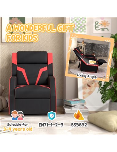 AIYAPLAY 2 in 1 Kids Chair Recliner with Backrest, Armrest, Footrest, PU Leather, for 3-9 Years Old, Black 310-070V70BK