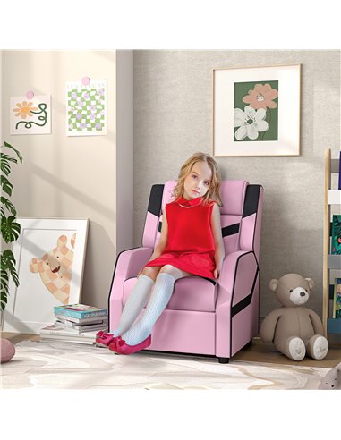 AIYAPLAY 2 in 1 Kids Chair Recliner with Backrest, Armrest, Footrest, PU Leather, for 3-9 Years Old, Pink 310-070V70PK