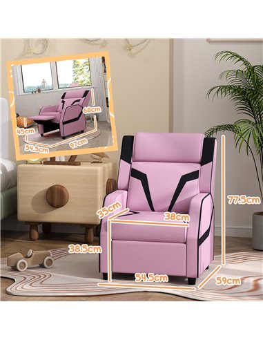AIYAPLAY 2 in 1 Kids Chair Recliner with Backrest, Armrest, Footrest, PU Leather, for 3-9 Years Old, Pink 310-070V70PK