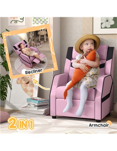 AIYAPLAY 2 in 1 Kids Chair Recliner with Backrest, Armrest, Footrest, PU Leather, for 3-9 Years Old, Pink 310-070V70PK