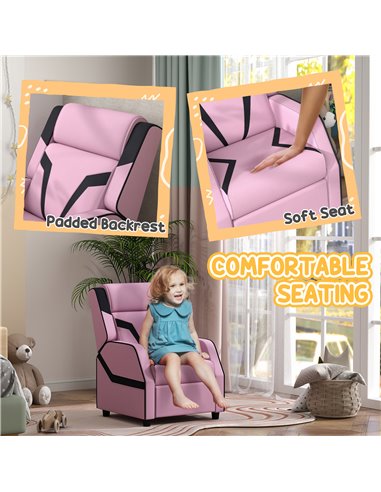 AIYAPLAY 2 in 1 Kids Chair Recliner with Backrest, Armrest, Footrest, PU Leather, for 3-9 Years Old, Pink 310-070V70PK