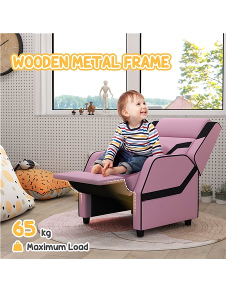 AIYAPLAY 2 in 1 Kids Chair Recliner with Backrest, Armrest, Footrest, PU Leather, for 3-9 Years Old, Pink 310-070V70PK - pic 93202 | FastDaddyshop