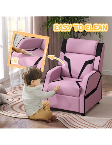 AIYAPLAY 2 in 1 Kids Chair Recliner with Backrest, Armrest, Footrest, PU Leather, for 3-9 Years Old, Pink 310-070V70PK
