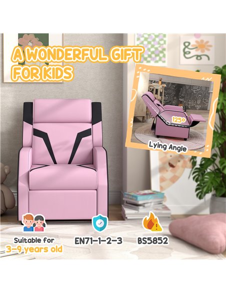 AIYAPLAY 2 in 1 Kids Chair Recliner with Backrest, Armrest, Footrest, PU Leather, for 3-9 Years Old, Pink 310-070V70PK - pic 93204 | FastDaddyshop