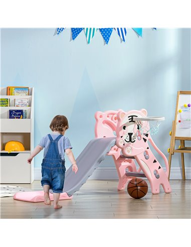 AIYAPLAY 2 in 1 Baby Slide for Indoor Use with Basketball Hoop, Basketball, for Ages 18-36 Months - Pink 331-043V00PK