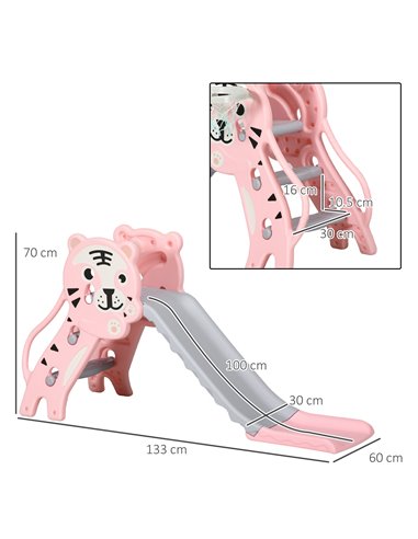 AIYAPLAY 2 in 1 Baby Slide for Indoor Use with Basketball Hoop, Basketball, for Ages 18-36 Months - Pink 331-043V00PK