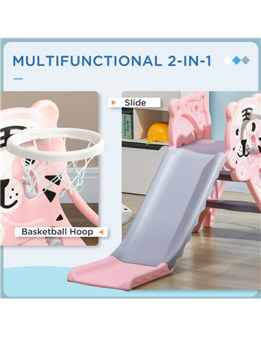 AIYAPLAY 2 in 1 Baby Slide for Indoor Use with Basketball Hoop, Basketball, for Ages 18-36 Months - Pink 331-043V00PK