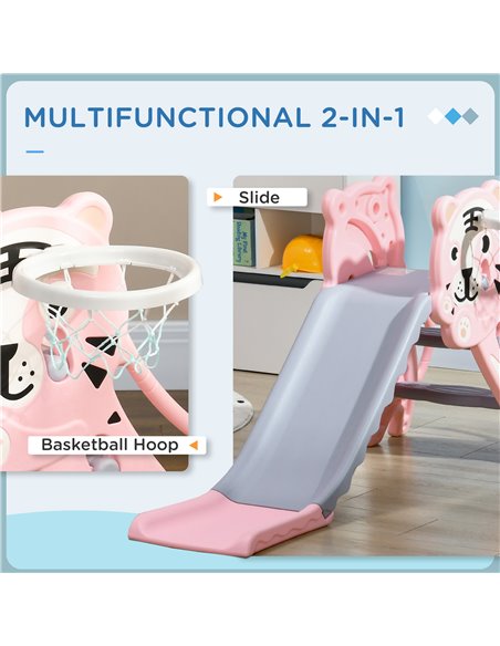 AIYAPLAY 2 in 1 Baby Slide for Indoor Use with Basketball Hoop, Basketball, for Ages 18-36 Months - Pink 331-043V00PK - pic 93272 | FastDaddyshop