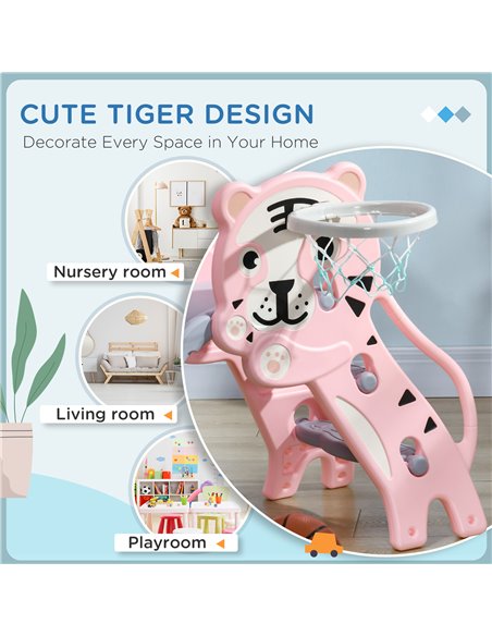 AIYAPLAY 2 in 1 Baby Slide for Indoor Use with Basketball Hoop, Basketball, for Ages 18-36 Months - Pink 331-043V00PK - pic 93273 | FastDaddyshop