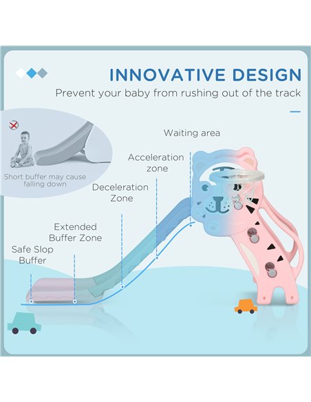 AIYAPLAY 2 in 1 Baby Slide for Indoor Use with Basketball Hoop, Basketball, for Ages 18-36 Months - Pink 331-043V00PK - pic 93274 | FastDaddyshop