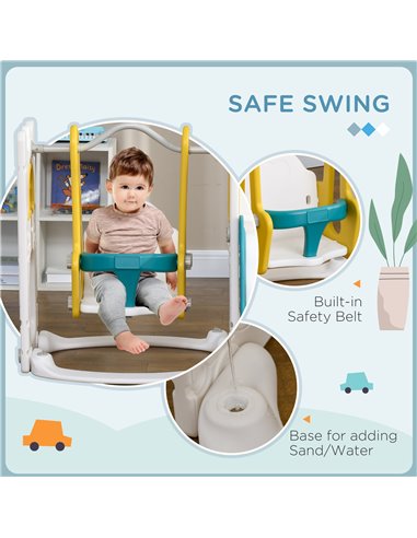 AIYAPLAY 6-in-1 Swing and Slide Set, Kids Playground with Basketball Hoop, Telescope, Storage Space - Yellow 331-053V00YL