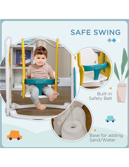 AIYAPLAY 6-in-1 Swing and Slide Set, Kids Playground with Basketball Hoop, Telescope, Storage Space - Yellow 331-053V00YL - pic 93292 | FastDaddyshop