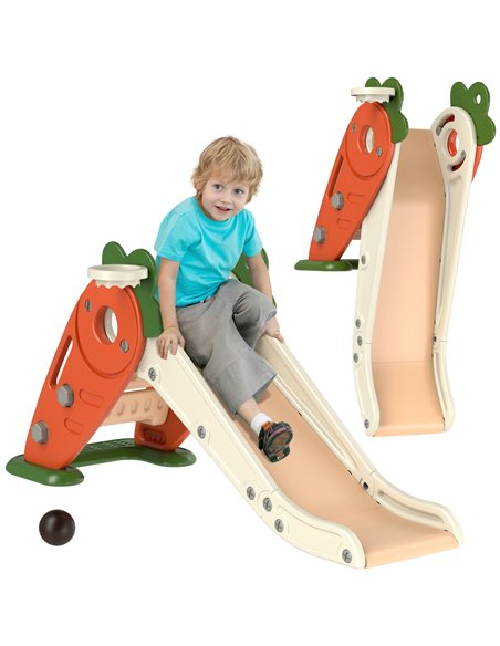 AIYAPLAY 3 in 1 Foldable Toddler Slide with Basketball Hoop, Climber, Carrot-themed, for 1-3 Years 331-044V00OG - pic 93305 | FastDaddyshop