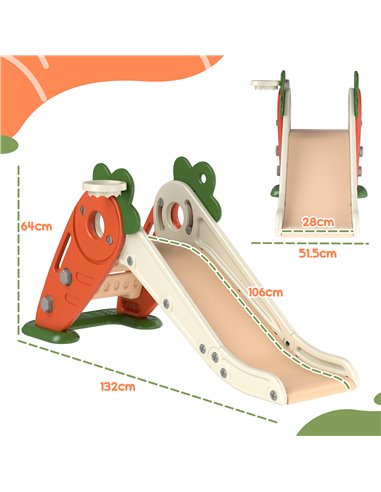 AIYAPLAY 3 in 1 Foldable Toddler Slide with Basketball Hoop, Climber, Carrot-themed, for 1-3 Years 331-044V00OG