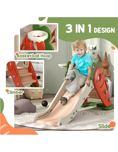 AIYAPLAY 3 in 1 Foldable Toddler Slide with Basketball Hoop, Climber, Carrot-themed, for 1-3 Years 331-044V00OG