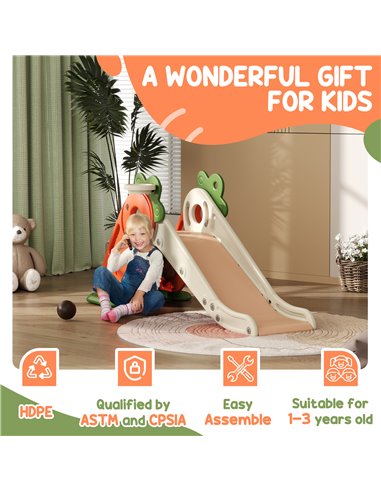 AIYAPLAY 3 in 1 Foldable Toddler Slide with Basketball Hoop, Climber, Carrot-themed, for 1-3 Years 331-044V00OG
