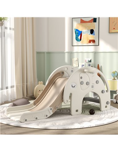 AIYAPLAY 3 in 1 Toddler Slide with Basketball Hoop, Climber, Elephant-Themed, for 1-3 Years, Cream White 331-046V00CW