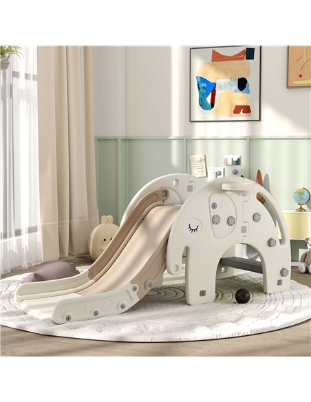 AIYAPLAY 3 in 1 Toddler Slide with Basketball Hoop, Climber, Elephant-Themed, for 1-3 Years, Cream White 331-046V00CW - pic 93315 | FastDaddyshop