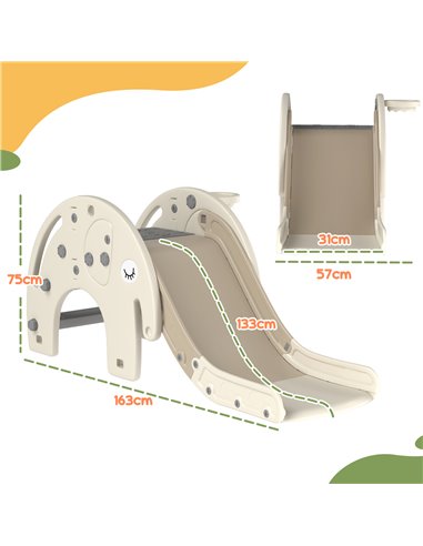 AIYAPLAY 3 in 1 Toddler Slide with Basketball Hoop, Climber, Elephant-Themed, for 1-3 Years, Cream White 331-046V00CW