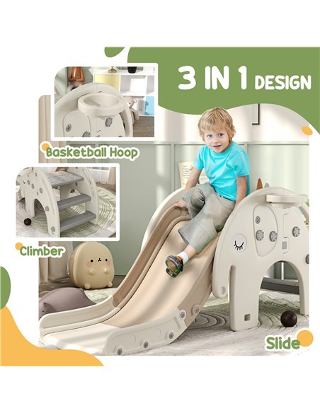 AIYAPLAY 3 in 1 Toddler Slide with Basketball Hoop, Climber, Elephant-Themed, for 1-3 Years, Cream White 331-046V00CW - pic 93317 | FastDaddyshop