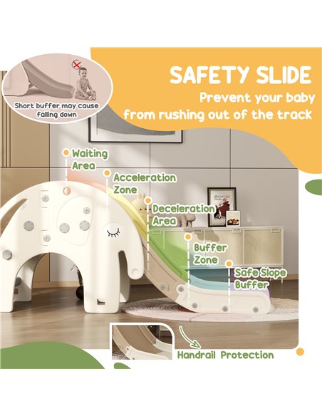 AIYAPLAY 3 in 1 Toddler Slide with Basketball Hoop, Climber, Elephant-Themed, for 1-3 Years, Cream White 331-046V00CW - pic 93318 | FastDaddyshop