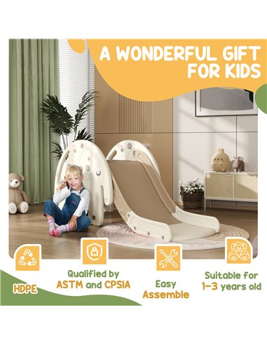 AIYAPLAY 3 in 1 Toddler Slide with Basketball Hoop, Climber, Elephant-Themed, for 1-3 Years, Cream White 331-046V00CW