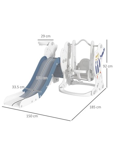 AIYAPLAY Space-Themed Kids Slide and Swing Set, with Basketball Hoop, Blue 331-038V00BU