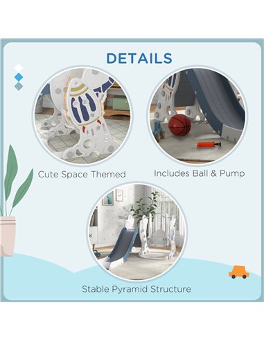 AIYAPLAY Space-Themed Kids Slide and Swing Set, with Basketball Hoop, Blue 331-038V00BU