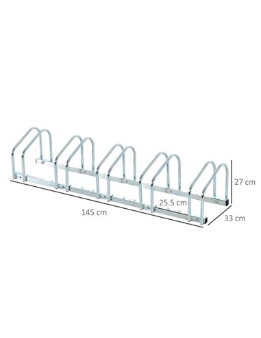HOMCOM Floor Parking Bike Stand, 5-Bike Capacity, Space-Saving Design, Durable Silver AA0-025