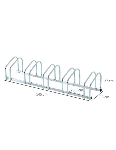 HOMCOM Floor Parking Bike Stand, 5-Bike Capacity, Space-Saving Design, Durable Silver AA0-025 - pic 93361 | FastDaddyshop