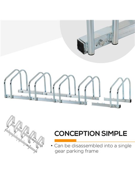 HOMCOM Floor Parking Bike Stand, 5-Bike Capacity, Space-Saving Design, Durable Silver AA0-025 - pic 93363 | FastDaddyshop