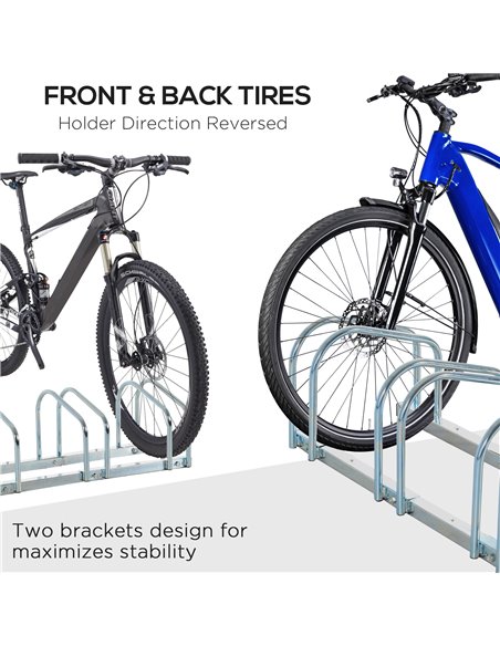 HOMCOM Floor Parking Bike Stand, 5-Bike Capacity, Space-Saving Design, Durable Silver AA0-025 - pic 93364 | FastDaddyshop