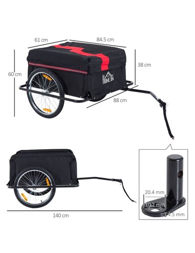 HOMCOM Bike Cargo Trailer W/Removable Cover-Red/Black 5664-0005R