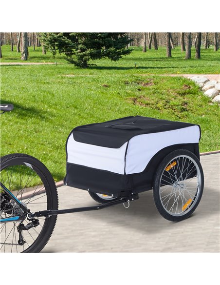 HOMCOM Folding Bike Trailer Cargo in Steel Frame Extra Bicycle Storage Carrier with Removable Cover and Hitch (White and Black)  - pic 93423 | FastDaddyshop