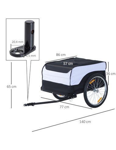 HOMCOM Folding Bike Trailer Cargo in Steel Frame Extra Bicycle Storage Carrier with Removable Cover and Hitch (White and Black) 