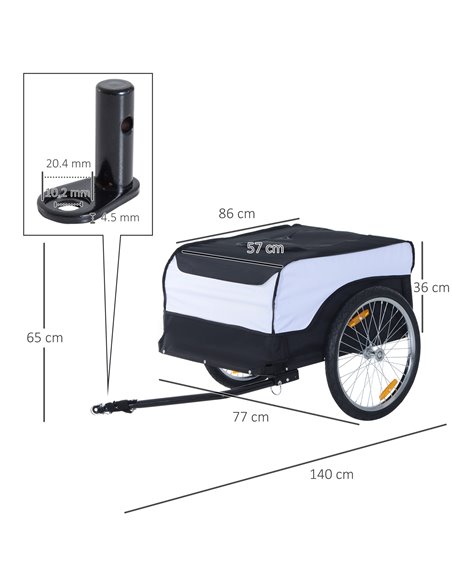 HOMCOM Folding Bike Trailer Cargo in Steel Frame Extra Bicycle Storage Carrier with Removable Cover and Hitch (White and Black)  - pic 93424 | FastDaddyshop