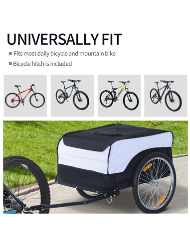 HOMCOM Folding Bike Trailer Cargo in Steel Frame Extra Bicycle Storage Carrier with Removable Cover and Hitch (White and Black) 