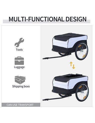 HOMCOM Folding Bike Trailer Cargo in Steel Frame Extra Bicycle Storage Carrier with Removable Cover and Hitch (White and Black) 