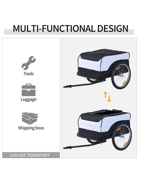 HOMCOM Folding Bike Trailer Cargo in Steel Frame Extra Bicycle Storage Carrier with Removable Cover and Hitch (White and Black)  - pic 93426 | FastDaddyshop