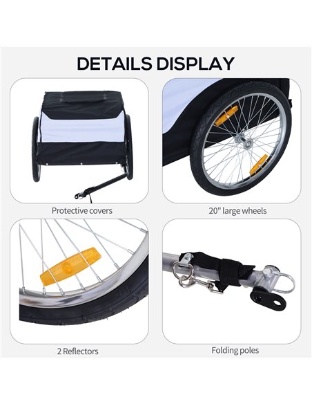 HOMCOM Folding Bike Trailer Cargo in Steel Frame Extra Bicycle Storage Carrier with Removable Cover and Hitch (White and Black)  - pic 93427 | FastDaddyshop