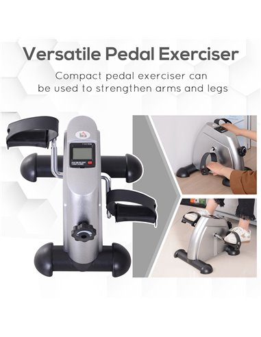 HOMCOM Mini Exercise Bike: LCD Display, Compact Fitness Equipment, Metallic Silver A90-179SR