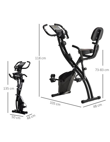 HOMCOM 2-in-1 Foldable Exercise Bike Recumbent Stationary Bike 8-Level Adjustable Magnetic Resistance with Pulse Sensor LCD Disp