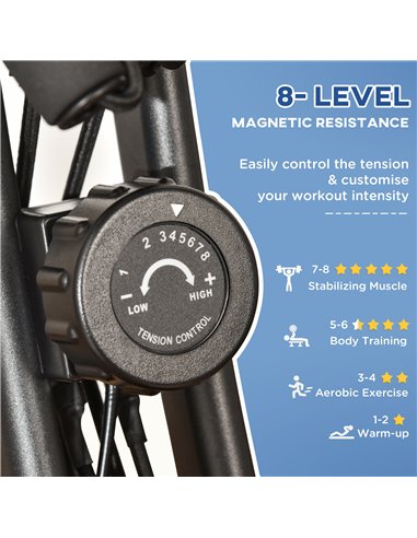 HOMCOM 2-in-1 Foldable Exercise Bike Recumbent Stationary Bike 8-Level Adjustable Magnetic Resistance with Pulse Sensor LCD Disp