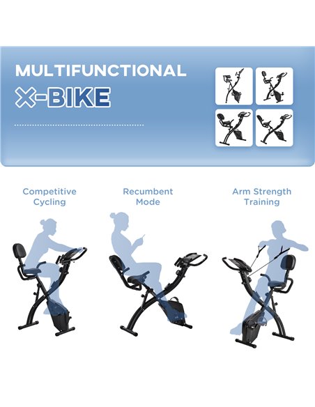 HOMCOM 2-in-1 Foldable Exercise Bike Recumbent Stationary Bike 8-Level Adjustable Magnetic Resistance with Pulse Sensor LCD Disp - pic 93501 | FastDaddyshop