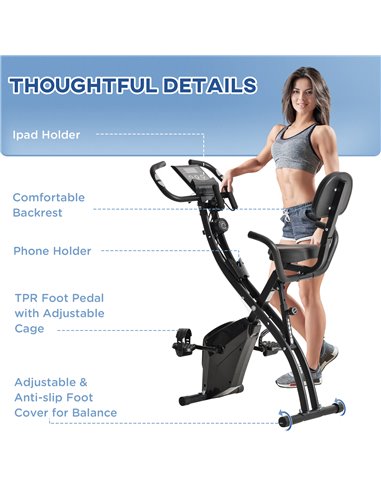 HOMCOM 2-in-1 Foldable Exercise Bike Recumbent Stationary Bike 8-Level Adjustable Magnetic Resistance with Pulse Sensor LCD Disp