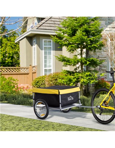 HOMCOM Steel Frame Bike Cargo Trailer Storage Cart and Luggage Trailer with Hitch Yellow 5664-0005Y