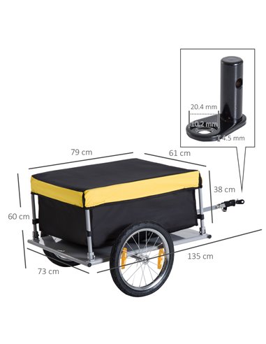 HOMCOM Steel Frame Bike Cargo Trailer Storage Cart and Luggage Trailer with Hitch Yellow 5664-0005Y