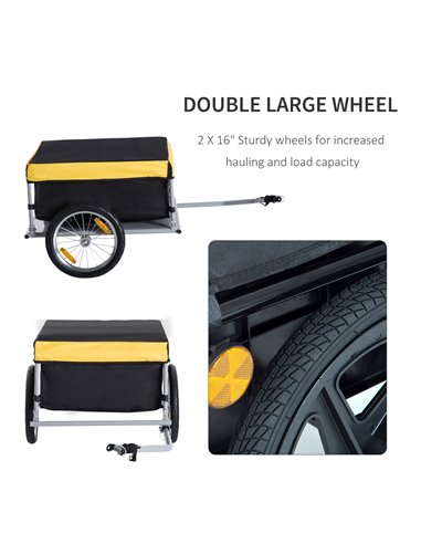 HOMCOM Steel Frame Bike Cargo Trailer Storage Cart and Luggage Trailer with Hitch Yellow 5664-0005Y